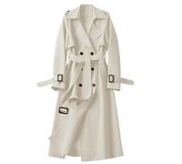 Shffuw Poncho De Lluvia Largo Mujer Impermeablerains Women's Trench Coat Long Double Breasted Jacket Classic Elegant Windproof Lapel Overcoat With Belt Fall Winter Chubasquero calzado (White, M)