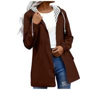 Shffuw Poncho Impermeable Mujercortavientos Mujer Chaqueta Con Capucha De Color Liso Para Mujer Otoño E Invierno Con Bolsillos Y Cremallera Longitud Media Y Chubasquero Brown S