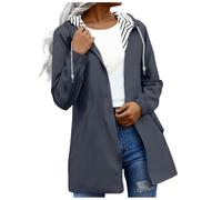 Shffuw Poncho Impermeable Mujercortavientos Mujer Chaqueta Con Capucha De Color Liso Para Mujer Otoño E Invierno Con Bolsillos Y Cremallera Longitud Media Y Chubasquero Navy Xxxxxl