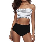Shffuw Viquinis Mujer 2023 Tallas Grandes Biquinis Conjunto de Bikini Talle para Mujer Bikini sin Tirantes Bandeau con Volantes Acolchado 2 Piezas Parte Arriba (White, L)