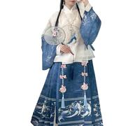SHFOHGKJ Hanfu chino for mujer, Hanfu de la dinastía Ming, túnica de cuello redondo con mangas de pipa bordadas, falda con cara de caballo, vestido de estilo nacional (M)(Large)