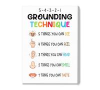 SHFTQXSLAT 5-4-3-2-1 Grounding Method Poster - Mental Wellness Aid for Stress Relief, Therapy Office Decor, CBT, or DBT Skills Practice(Unframed,12x18inch(30x45cm))