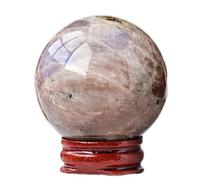 SHFTQXSLAT Blue Aura Moonstone Ball Polished Decorative Divination Sphere with Wood Stand Crystals for, Feng Shui, Gifts,45-50mm