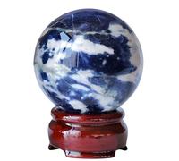 SHFTQXSLAT Blue Sodalite Ball Crystal Decorative Balls with Wood Stand, Quartz Sphere for Home and Office Decor,Large for Feng Shui,65~70mm
