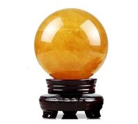 SHFTQXSLAT Crystal Ball Yellow Calcite Sphere Decorative Polished Gemstone with Wooden Stand,130mm