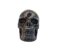 SHFTQXSLAT Crystal Hand Carved Iron Tiger Eye Stone Skull Statue Home Office Decor