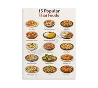 SHFTQXSLAT Explore Thai Cuisine Poster 15 Popular Foods and Street Eats Canvas Print for Kitchen Home(Framed,16x24inch(40x60cm))