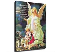 SHFTQXSLAT Guardian Angel of God Poem Poster - Children on Bridge Wall Art, Inspirational Religious Print for Catholic Home, Bedroom, Nursery, Baptism Gift Idea (Framed,12x18inch(30x45cm))
