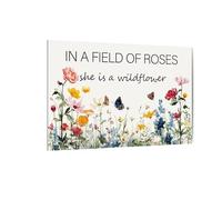 SHFTQXSLAT In a Field of Roses She is a Wildflower Canvas Wall Art, Boho Floral Nursery Decor for Baby Girl, Pink Kids Room(Unframed,16x24inch(40x60cm))
