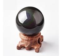 SHFTQXSLAT Rainbow Eye Black Obsidian Sphere Crystal Ball with Wooden Stand, Crystals for,Witchcraft Halloween Home Decorations,55mm