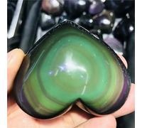 SHFTQXSLAT Rainbow Obsidian Cat'S Eye Quartz Crystal Heart Stone and Specimens Decorative Gift Home Decor(108g)