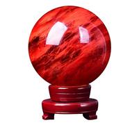SHFTQXSLAT Red Obsidian Ball with Wood Stand Crystal Sphere Quartz Gemstone Fengshui Paperweight Home Decoration,Diameter5.9