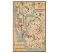 SHFTQXSLAT Retro Metro Map of NYC Poster - Stylized 1950s Inspired Subway Design, Historical City Art for Urban Dwellers, Gameroom(Framed,16x24inch(40x60cm))