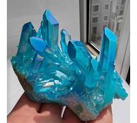 SHFTQXSLAT Stone Sky Blue Flame Quartz Crystal Ring Cluster Aquarium Wedding Decor(160-200g)