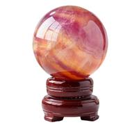 SHFTQXSLAT Watermelon Fluorite Crystal Ball Purple Green Polished Sphere Interior Home Decoration with Wooden Stand,70-80mm