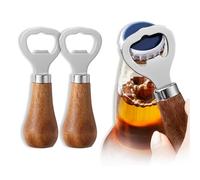 SHFYFHS 2 Piezas Abrebotellas de Acero Inoxidable y Madera Natural, Abridor de Botellas de Cerveza Portátil, para el Hogar, Cocina, Bar, Pub, Al Aire Libre