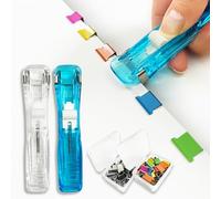 SHFYFHS Dispensador Portátil De Clip Transparente, 2 Piezas Empuje Grapadora Reutilizables, Dispensador de Clip de Almeja, con 100 Clips de Acero Inoxidable, para Oficina, Hogar, Escuelas(Azul/blanco)