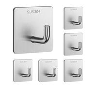 SHFYFHS Gancho Toallero Autoadhesivo, 6 Piezas Ganchos Adhesivos Acero para Pared, Percha Baño 304 Inoxidable sin Taladro, Toalleros de Gancho para Baño, para Dormitorio, Cocina, Baño,4.2X4.2cm(Plata)