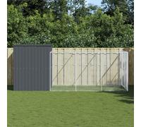 ShGaxin Casa Perro con Corral Acero Galvanizado Gris 214x457x181 cm, Caseta Perro Mueble - 3189120
