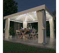 ShGaxin Cenador con Cortina y Tira de Luces LED, Carpas para Exteriores, Cenadores para Jardin, Carpas para Terraza, Pergolas De Jardin,Aluminio Crema 4x3 m
