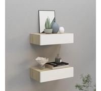ShGaxin Estantes con cajón 2 uds Color Roble y Blanco MDF 40x23,5x10 cm, Baldas Pared, Repisas De Pared, Estanterías De Pared, Estanteria Flotante, Estantes Flotantes De Pared