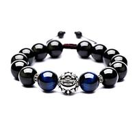 SHGUOMSC Feng Shui Pixiu Pulsera de obsidiana Natural de Plata de Ley con Cristal curativo for Chakras, meditación y energía, trae Prosperidad, 0.551 in Cinabrio(14mm)