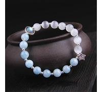 SHGUOMSC Pulsera Feng Shui Aguamarina Natural Brazalete de Cristal de Ojo de Gato Blanco Buena Suerte Flor de durazno Pulsera de Amuleto de Amor Rico for Mujer Cinabrio