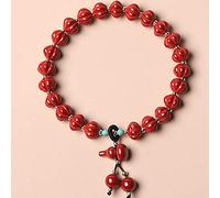 SHGUOMSC Pulsera Feng Shui for Mujer Cuentas de Cinabrio Hoja de Wulu Bolsa de Dinero Borla Colgante Pulsera elástica Cristal Atraer Dinero Proteger los espíritus malignos,Leaf ?Cinabrio