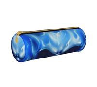 shgwehh Border Collie - Estuche redondo con estampado floral para lápices, bonito estuche de cuero con cremallera para la escuela, la oficina y los viajes, Calavera de llama azul, Talla única,