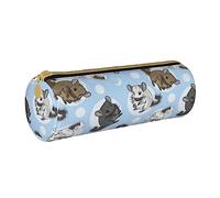 shgwehh Border Collie - Estuche redondo con estampado floral para lápices, bonito estuche de cuero con cremallera para la escuela, la oficina y los viajes, Chinchillas azules y luna, Talla única,