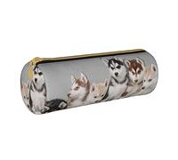 shgwehh Border Collie - Estuche redondo con estampado floral para lápices, bonito estuche de cuero con cremallera para la escuela, la oficina y los viajes, Lovely Husky, Talla única, Organizador de