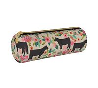 shgwehh Border Collie - Estuche redondo con estampado floral para lápices, bonito estuche de cuero con cremallera para la escuela, la oficina y los viajes, Pink Flower Show Steer Cows Cattle1, Talla