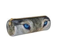 shgwehh Border Collie - Estuche redondo con estampado floral para lápices, bonito estuche de cuero con cremallera para la escuela, la oficina y los viajes, Blue Eyes Wolf, Talla única, Organizador de