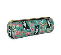 shgwehh Border Collie - Estuche redondo con estampado floral para lápices, bonito estuche de cuero con cremallera para la escuela, la oficina y los viajes, Border Collie Florals, Talla única,