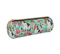 shgwehh Border Collie - Estuche redondo con estampado floral para lápices, bonito estuche de cuero con cremallera para la escuela, la oficina y los viajes, Sweet Basset Hound Florals, Talla única,