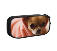 shgwehh Depressed Chihuahua - Estuche grande con estampado de chihuahua, estuche para lápices, organizador de papelería para oficina, escuela, para niñas y niños, color rosa, Black, Talla única,