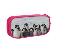 shgwehh Estuche grande con estampado de pingüinos jóvenes con nieve, bonito estuche para lápices, oficina, escuela, papelería, organizador para niñas y niños, color azul, Pink, Talla única,
