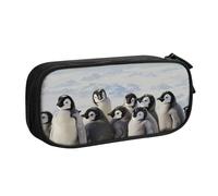 shgwehh Estuche grande con estampado de pingüinos jóvenes con nieve, bonito estuche para lápices, oficina, escuela, papelería, organizador para niñas y niños, color azul, Black, Talla única,
