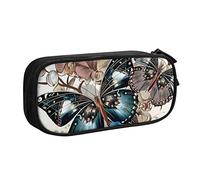 shgwehh Estuche grande para niños y niñas, diseño de flores y mariposas con compartimentos grandes para escuela, oficina, viajes, color rosa, Black, Talla única, Organizador de bolsas