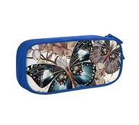 shgwehh Estuche grande para niños y niñas, diseño de flores y mariposas con compartimentos grandes para escuela, oficina, viajes, color rosa, Blue, Talla única, Organizador de bolsas