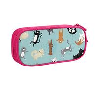 shgwehh Estuche grande para niños y niñas, diseño de gatos y perros que llueven, con compartimentos grandes para escuela, oficina, viajes, color negro, Pink, Talla única, Organizador de bolsas