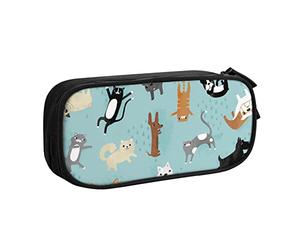 shgwehh Estuche grande para niños y niñas, diseño de gatos y perros que llueven, con compartimentos grandes para escuela, oficina, viajes, color negro, Black, Talla única, Organizador de bolsas