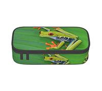 shgwehh Estuche grande para niños y niñas, diseño de palmeras tropicales con compartimentos grandes para escuela, oficina, viajes, color azul, Hojas de rana de animales, Talla única, Organizador de