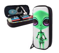 shgwehh Estuche para lápices, diseño de flamencos rosados, gran capacidad, organizador de artículos de papelería simple para oficina, viaje, caja de soporte, Verde con alien, Talla única, Organizador