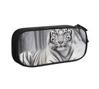 shgwehh The Wild White Tiger - Estuche grande con estampado de tigre blanco, bonito estuche para lápices, oficina, escuela, papelería, organizador para niñas y niños, color azul, Black, Talla única,