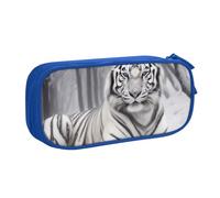 shgwehh The Wild White Tiger - Estuche grande con estampado de tigre blanco, bonito estuche para lápices, oficina, escuela, papelería, organizador para niñas y niños, color azul, Blue, Talla única,