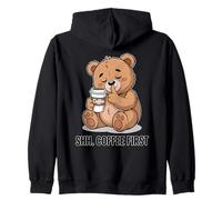 Shh Coffee First Sleepy Bear Humor Oficina Sudadera con Capucha