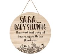Shhh... Baby Sleeping Hanging Sign Plaque Do Not Knock Or Ring The Bell Round Sturdy Wooden Door Hanger for Baby Room Nursery Kindergart