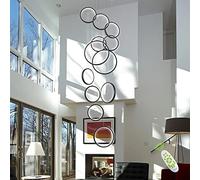 SHIANDAR Lámpara LED moderna de techo alto con 12 anillos, lámpara LED de escalera larga y ancha para vestíbulo de entrada, regulable con control remoto, lámpara colgante de techo LED