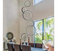 SHIANDAR Moderna lámpara de techo de 6 anillos de color negro para comedor, lámpara LED para escalera, lámpara LED para vestíbulo